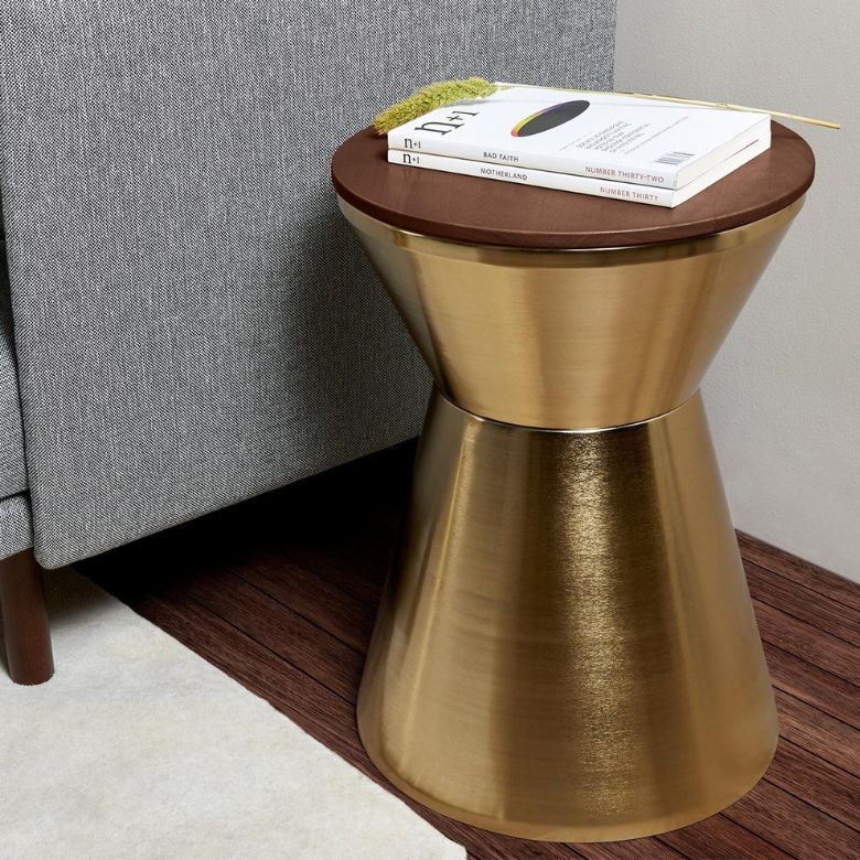 walnut top side table with brass base