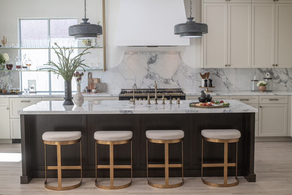 pretty kitchen with marble backsplash