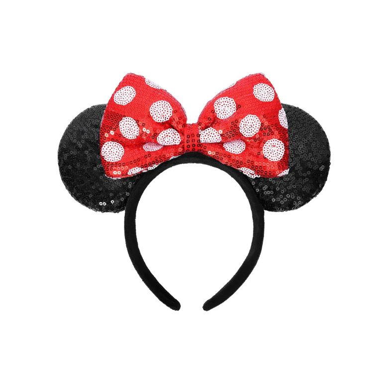 Sequin Mouse Ears with Red Polka Dot Bow