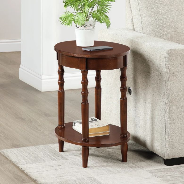 Wooden Espresso Oval End Table with Shelf