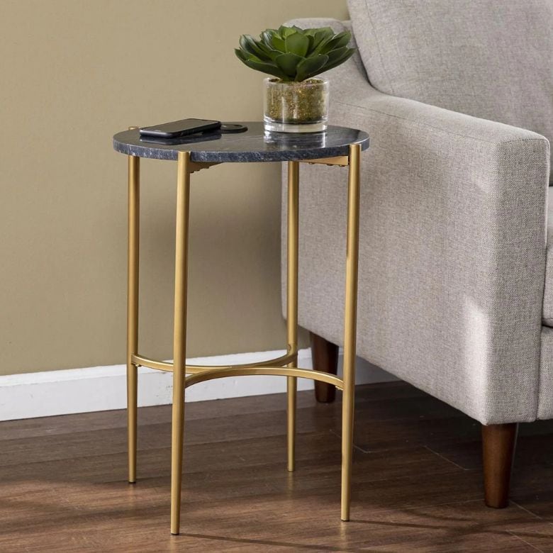 black marble top end table with gold legs