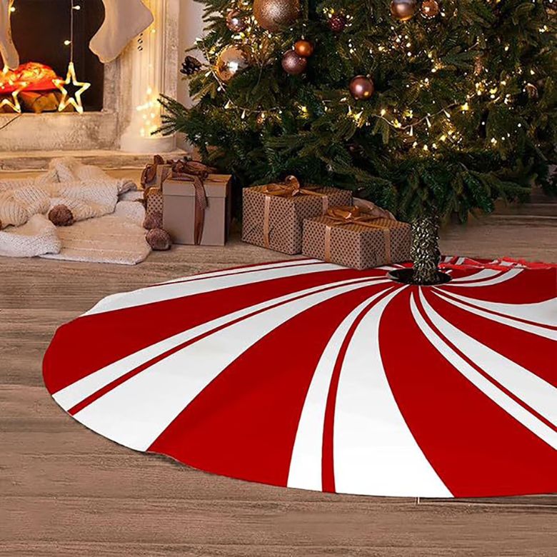 red and white peppermint christmas tree skirt