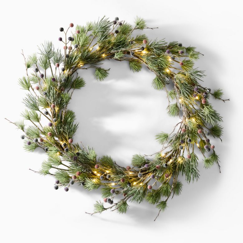 Pre-Lit Faux Pine & Frosted Red Berry Wreath