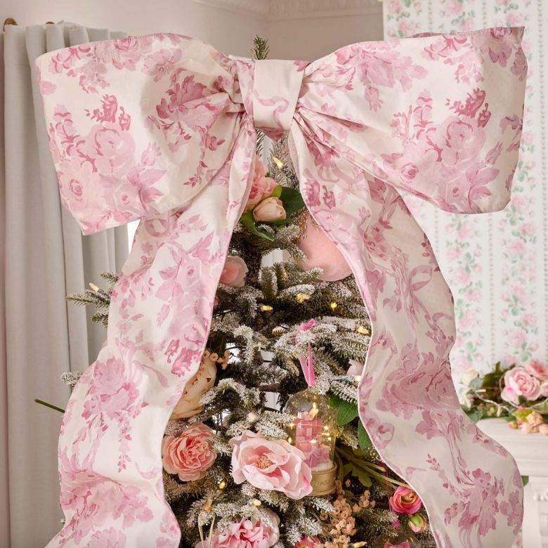 loveshackfancy pink decorative tree topper bow