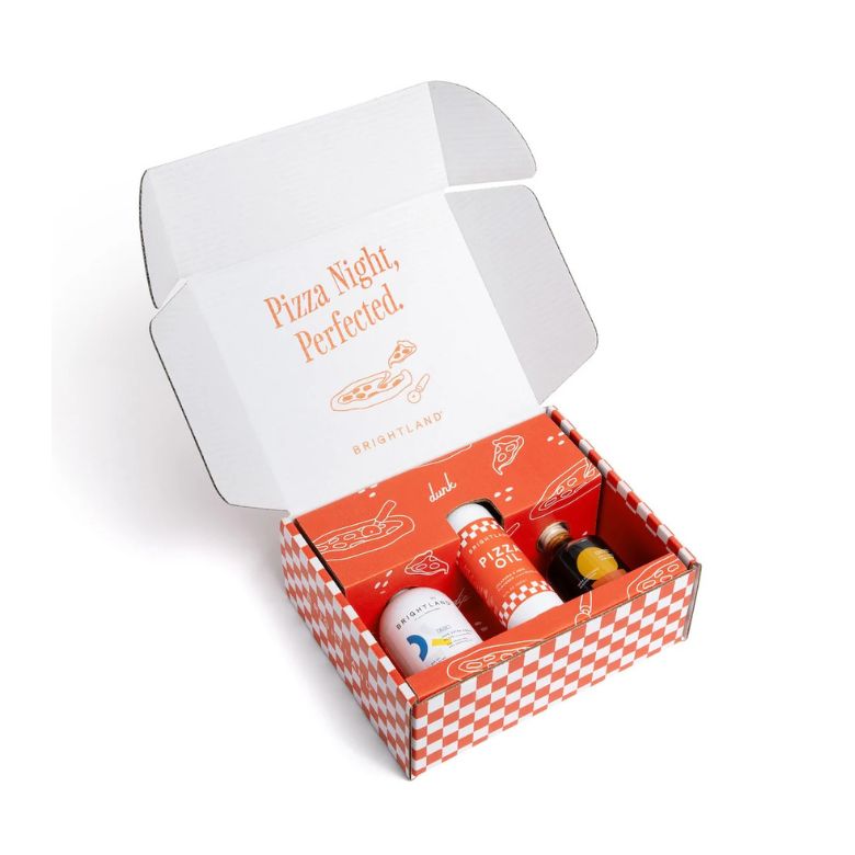 pizza night set with salad dressing and olive oil