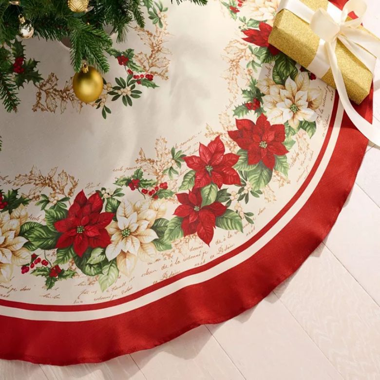 red poinsettia christmas tree skirt