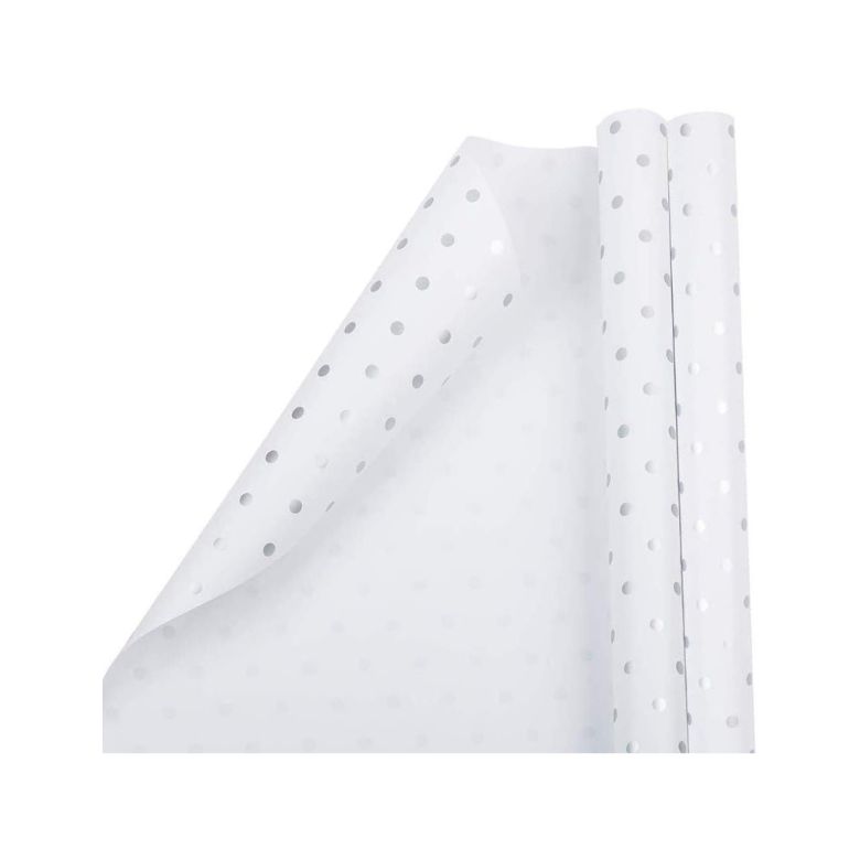 white wrapping paper with gold polka dots