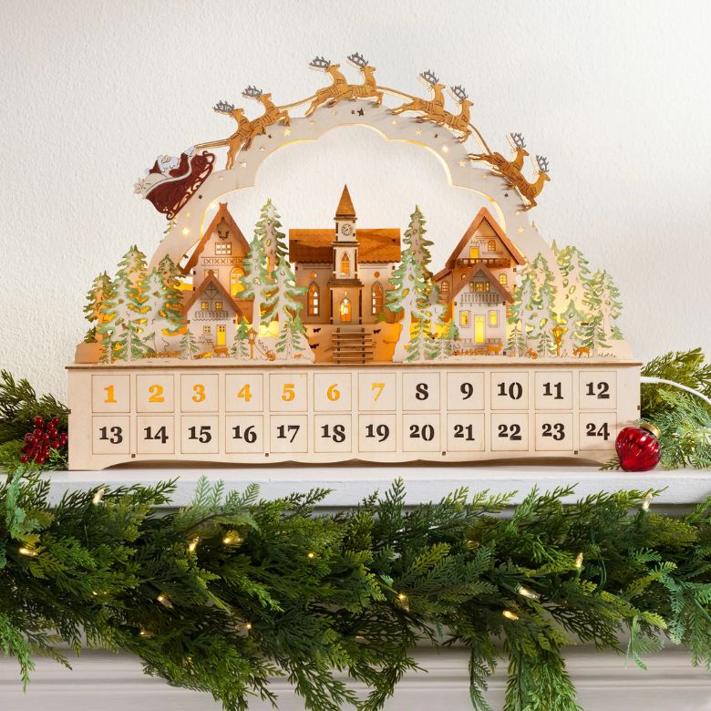 Lit Wooden Santa's Village Christmas Advent Calendar
