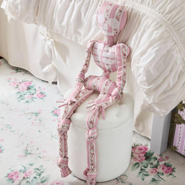 pink toile skeleton pillow