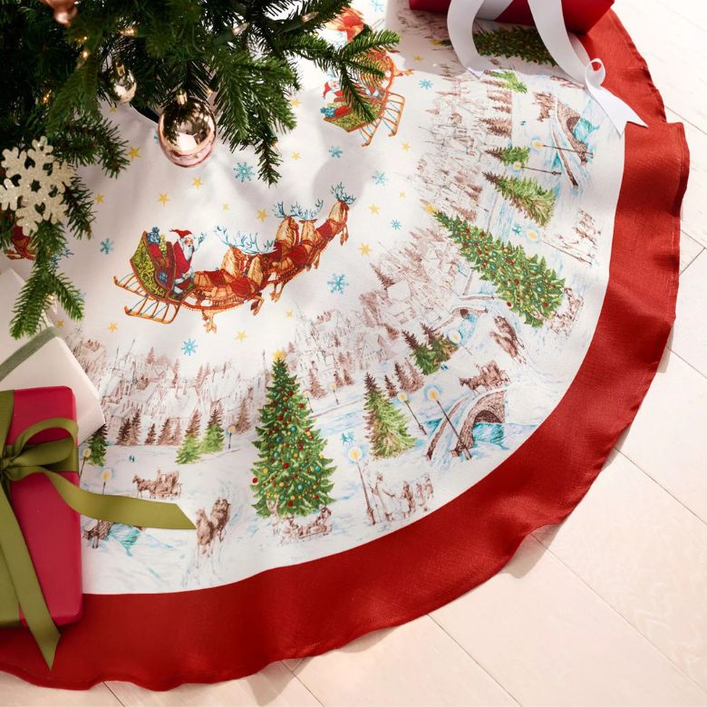 Santa's Snowy Sleighride Christmas Tree Round Skirt