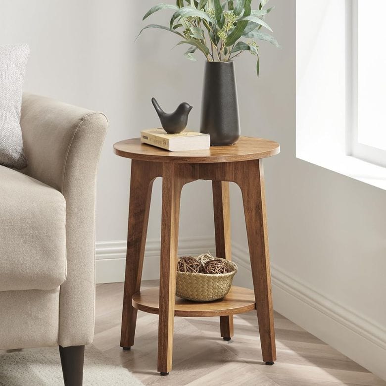 2-Tier Small Wooden Round End Table