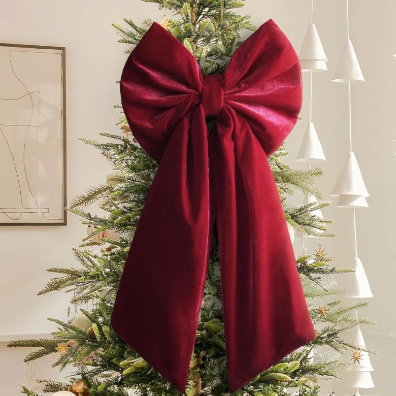 red velvet bow christmas tree topper