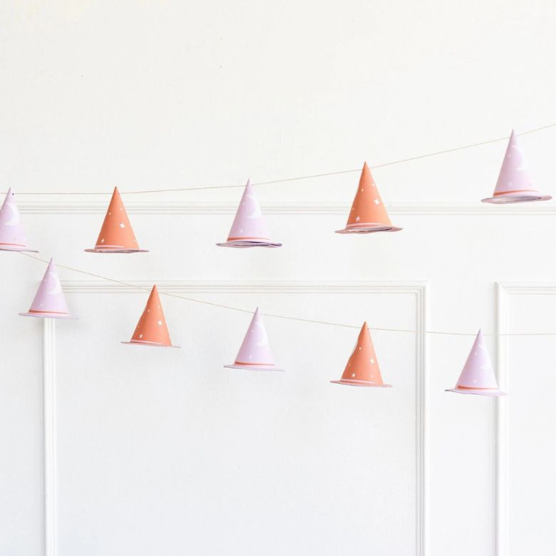 pastel pink and orange witch hat garland