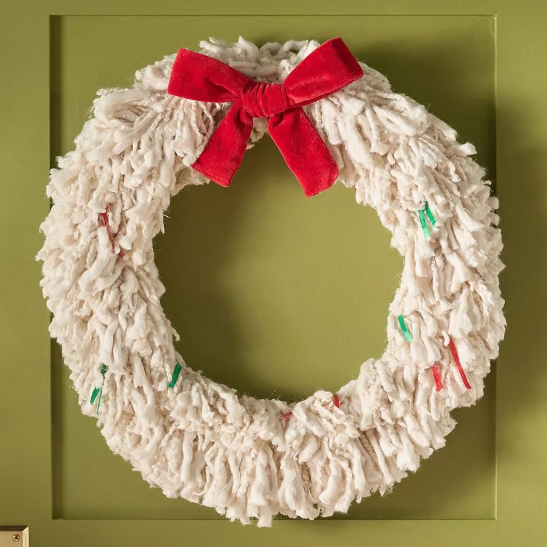Wool Wreath with Red Bow