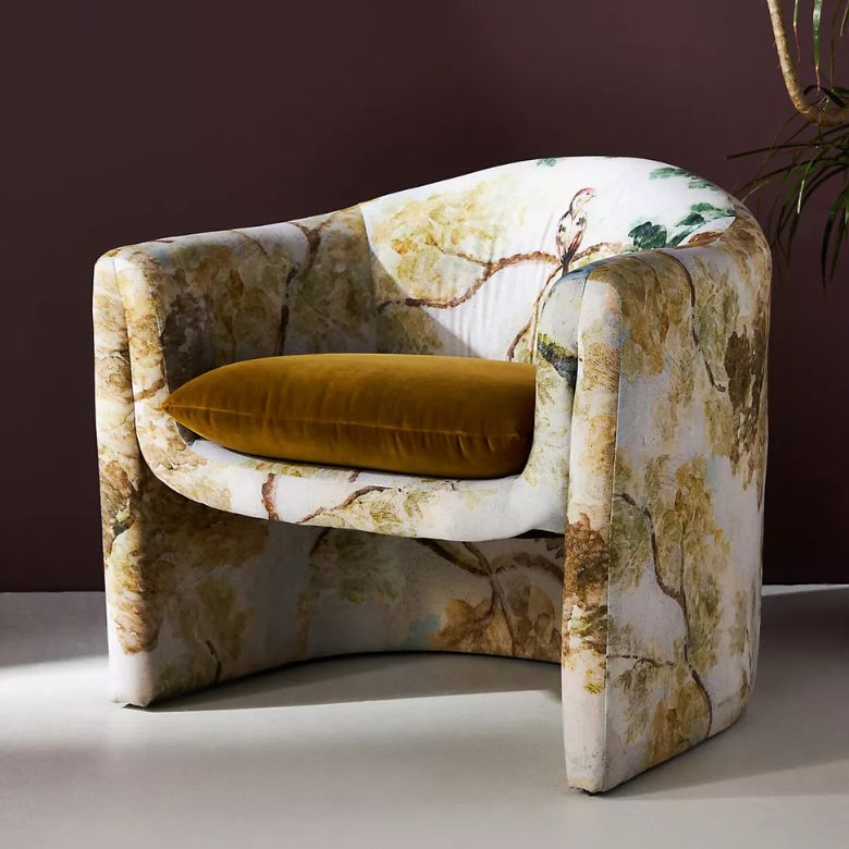 barrel back arm chair with floral print