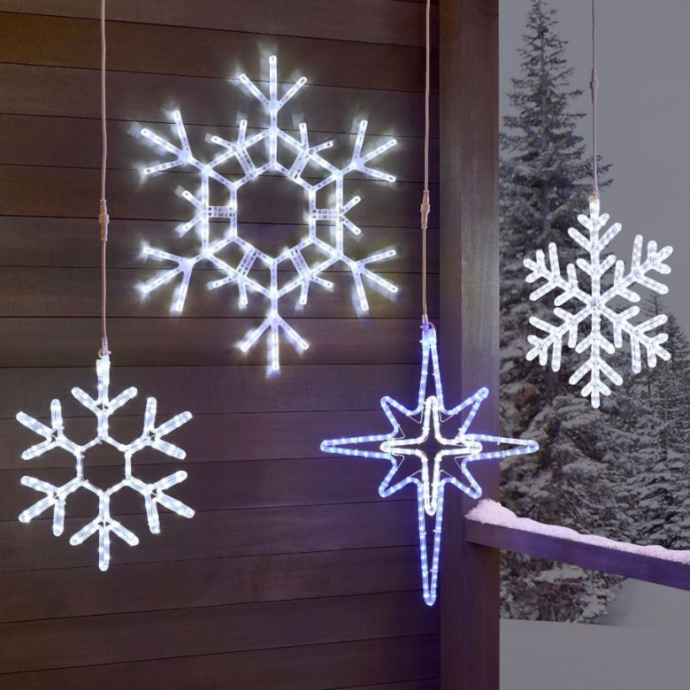 Cool White LED Outdoor Snowflake Hanging Lights