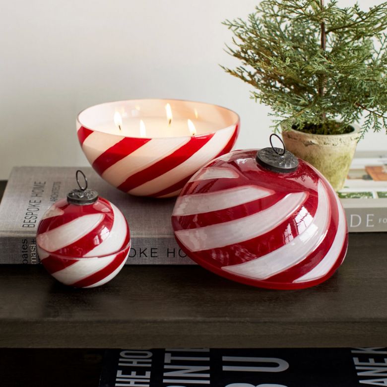 Red and White Striped Ornament Shaped Peppermint Scented Candles