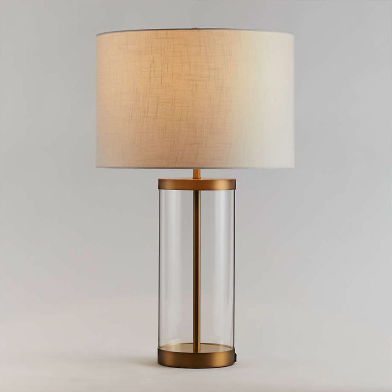 Brass and Glass Table Lamp with USB Port