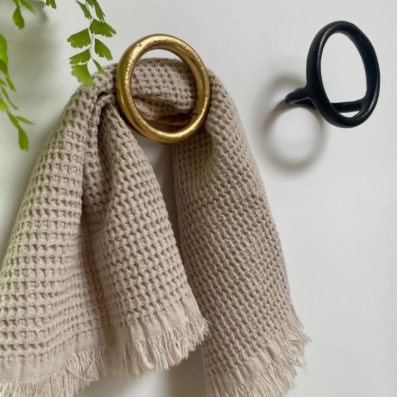 hand forged wall towel round hooks in black and gold