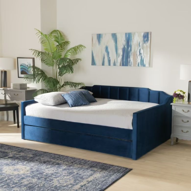 Navy Blue Tufted Velvet Queen Daybed