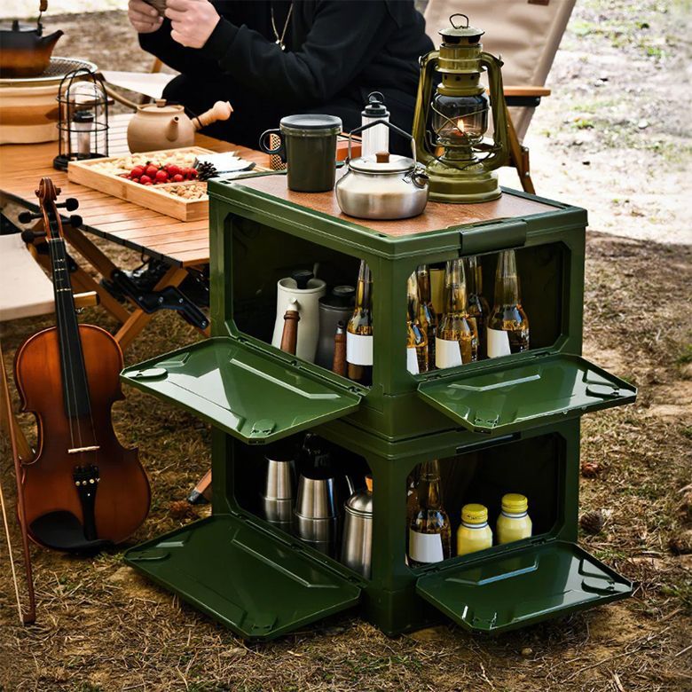 Green Storage Bin Stackable Collapsible for Camping