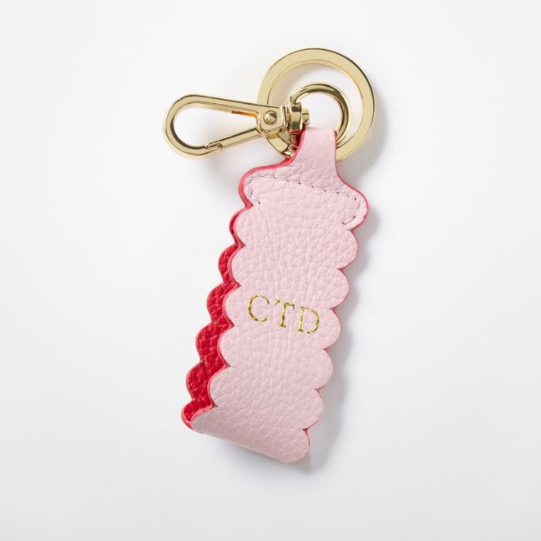 Scalloped Leather Keychain with Personal Monogram