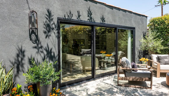 Glass doors leading into renovated garage