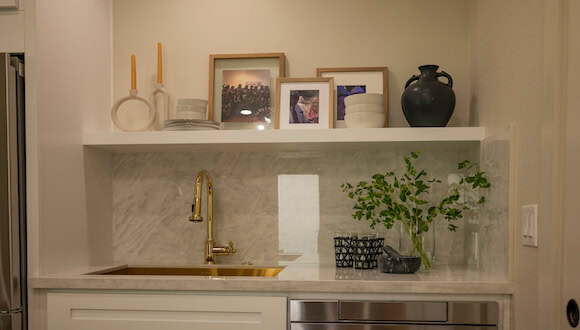 Shelves with pictures and decor