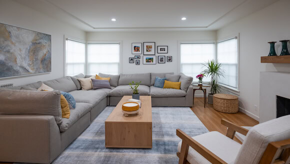 Living room sectional in renovated room