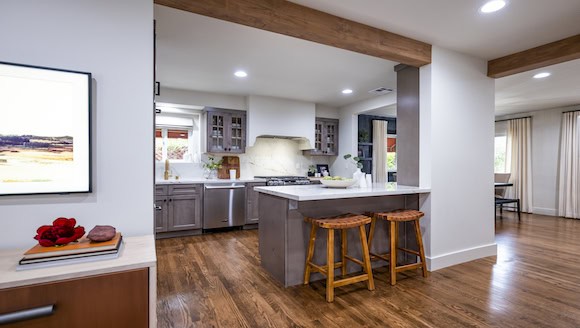 Kitchen counter with bar stools