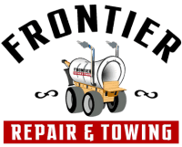 Frontier Repair & Towing logo with tow truck and tools.