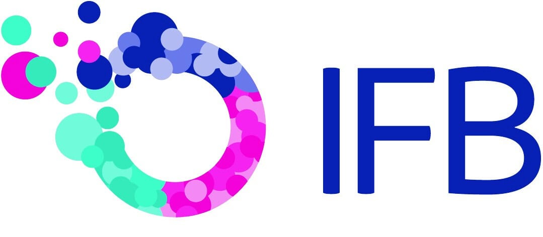 Bright, colourful bubbles forming the letter 'O' with the text 'IFB' beside it, representing a modern and dynamic brand identity.