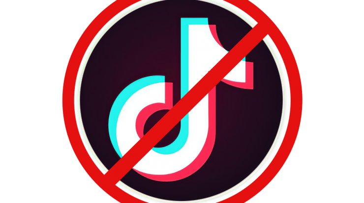 Blocked TikTok logo with a red prohibition sign over it, representing restrictions or bans on TikTok usage.