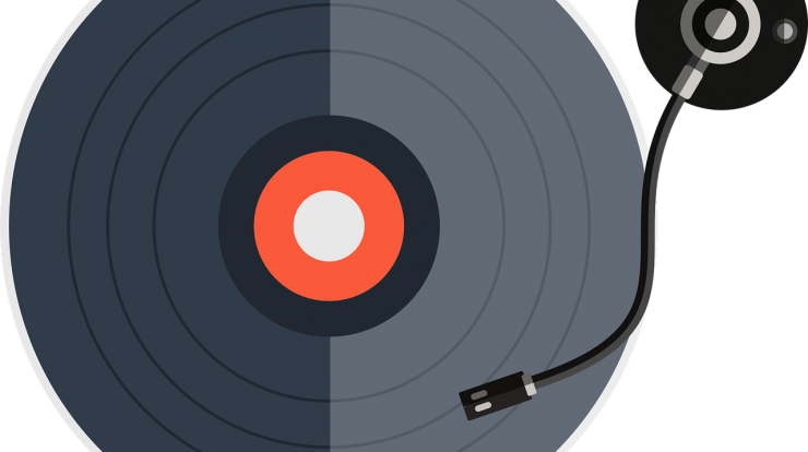 Vinyl record with turntable and tonearm for music playback and DJing, digital audio equipment, music production and sound recording equipment, vintage record player, music technology, Hypebot.