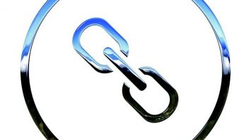 Chain link icon representing music sharing, digital collaboration, or online connectivity, suitable for music industry and digital media content.