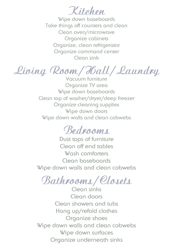 screenshot of weekly cleaning rotation printable.