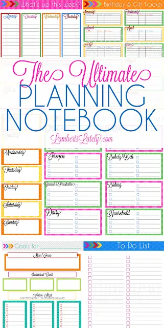 the ultimate planning notebook, collage of printables.