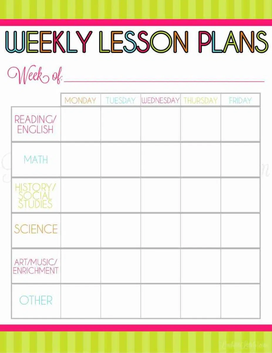 weekly lesson plans printable.