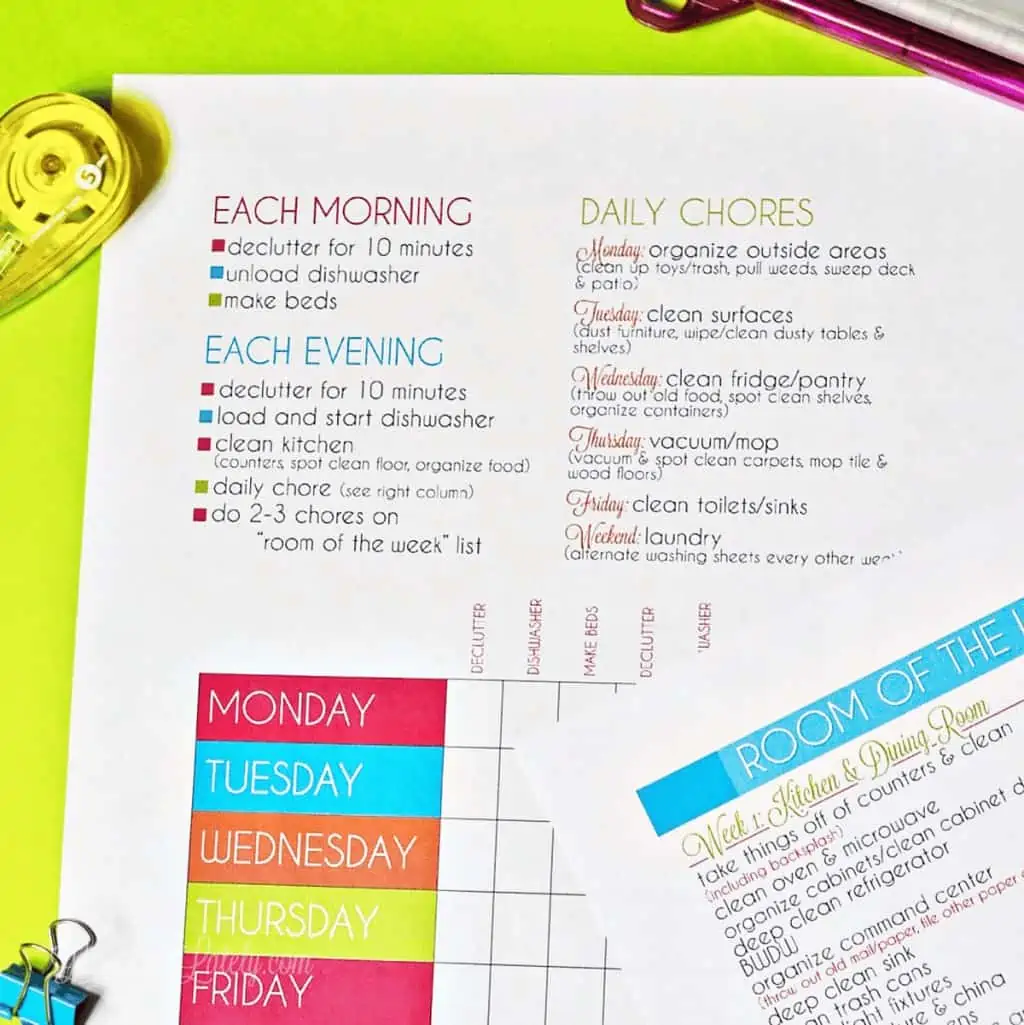 daily cleaning printable.