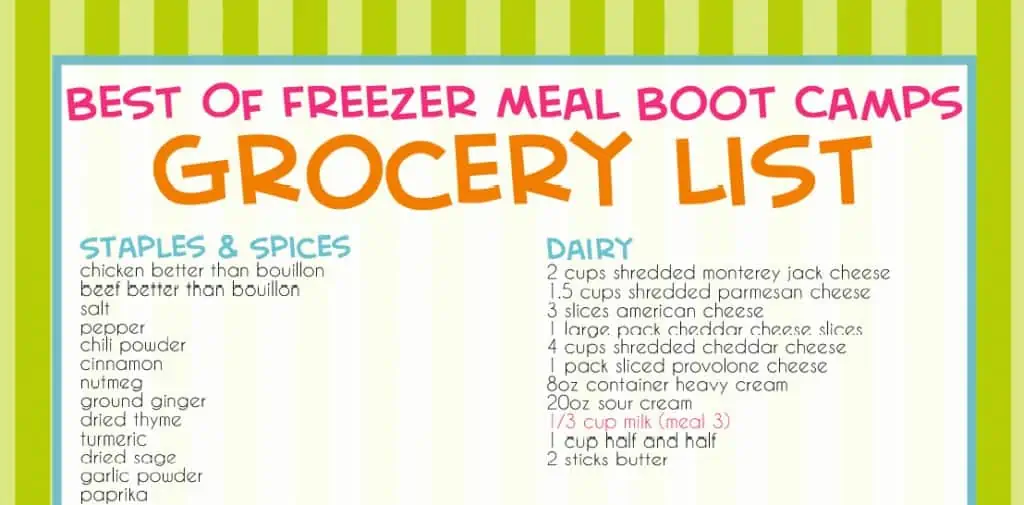 screenshot of top of printable grocery list.