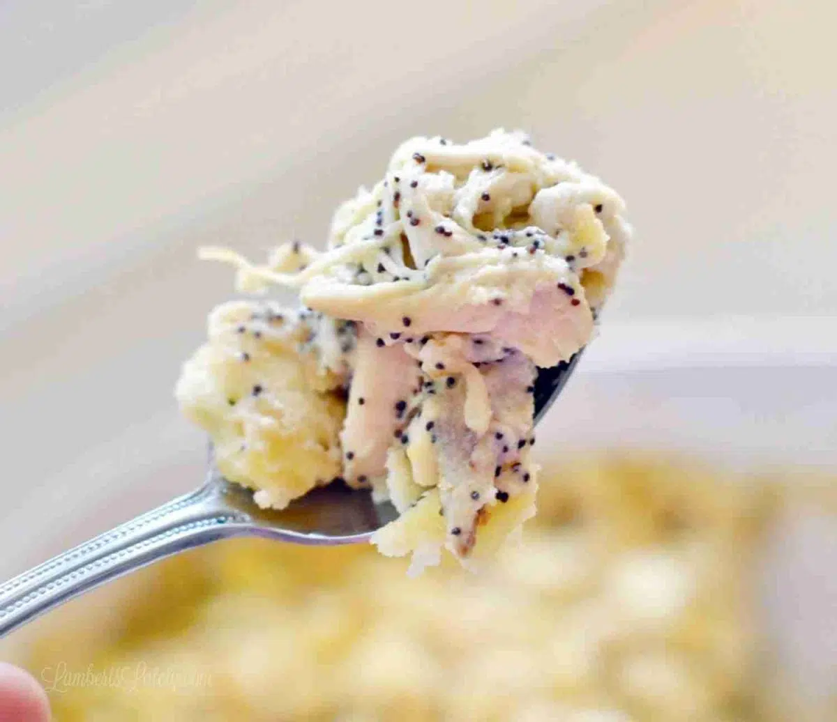 fork of poppy seed chicken casserole.