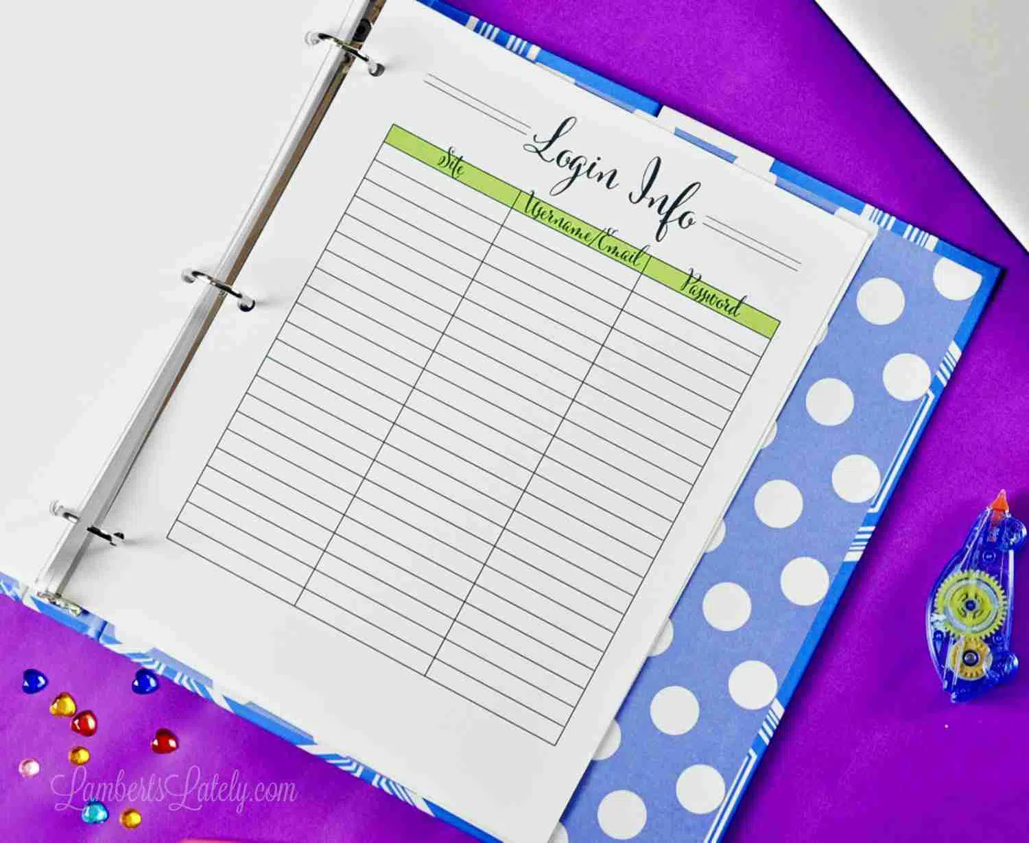login info printable.