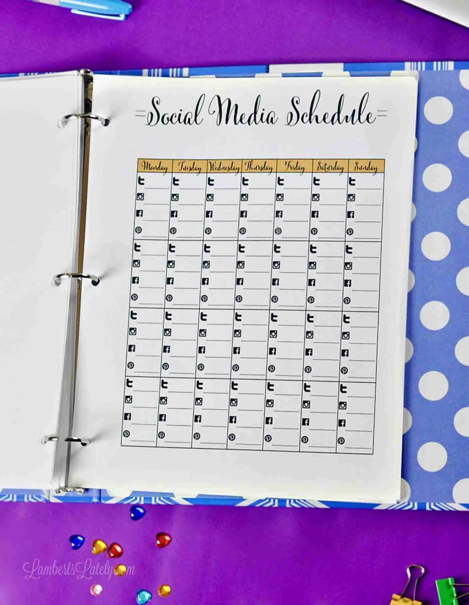 social media schedule.
