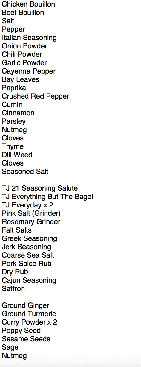 list of spices.