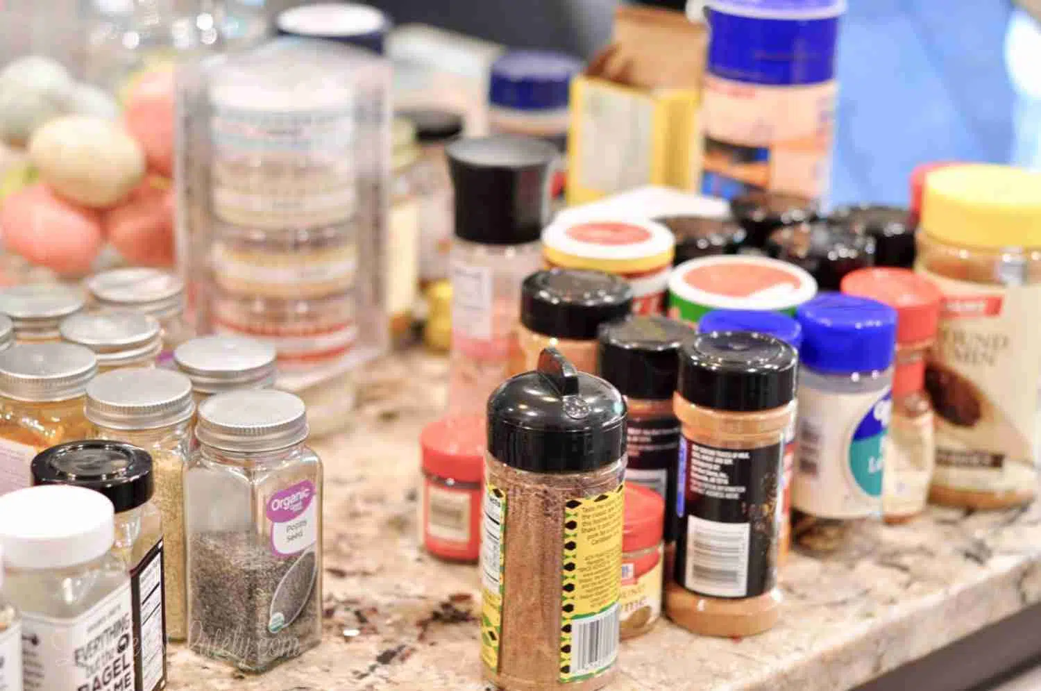 collection of random spices on a counter.