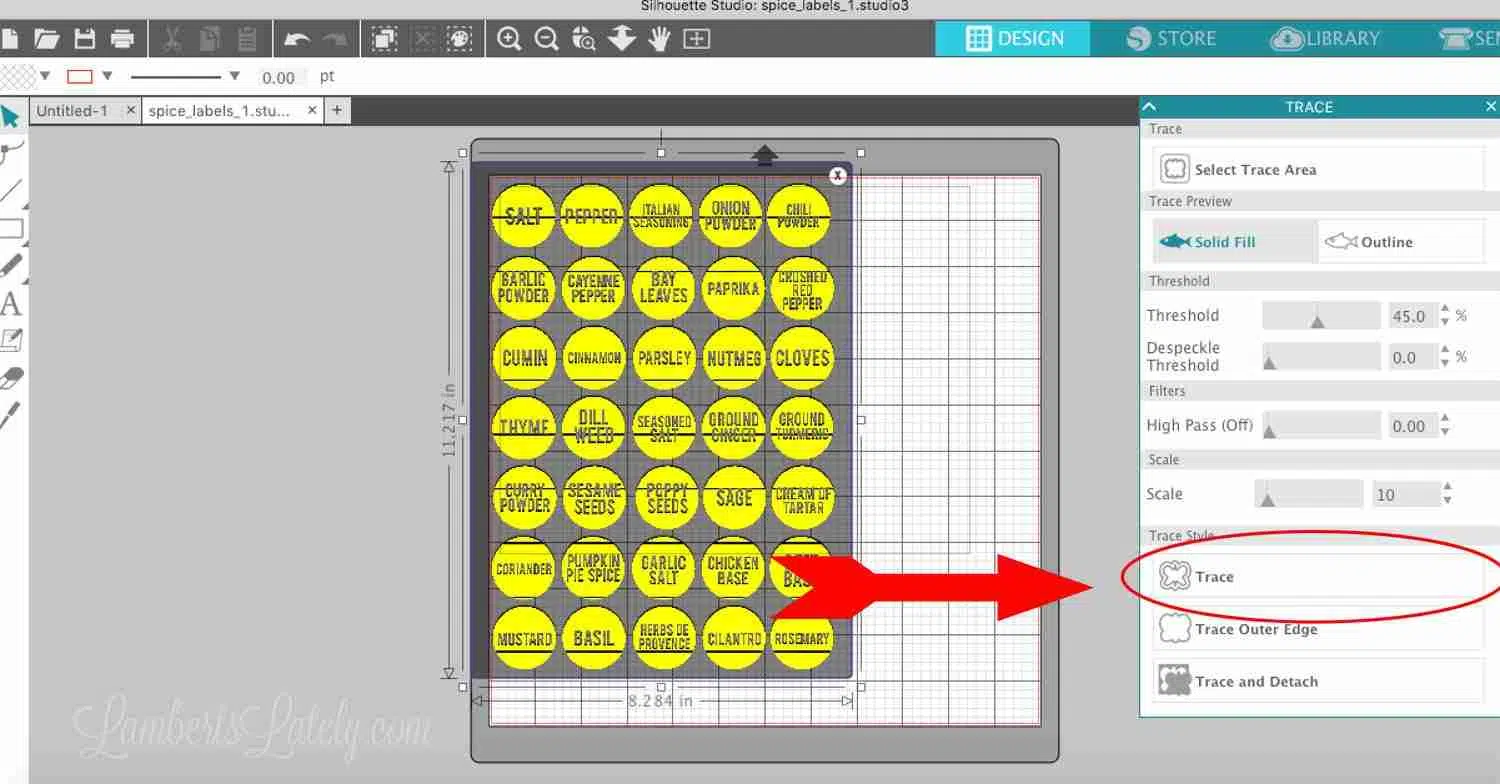 using the trace function in silhouette design software.