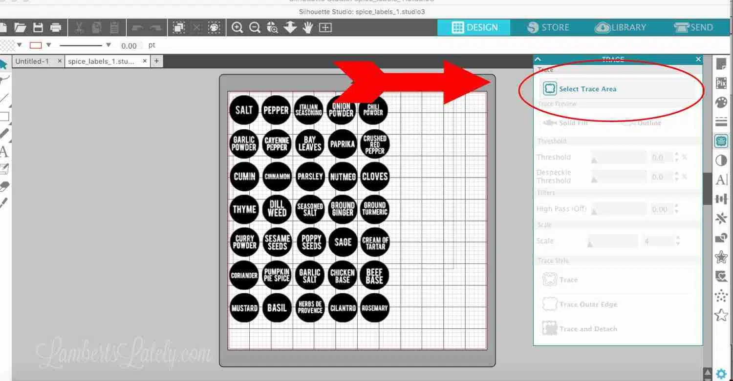 using the select trace area function in silhouette software.