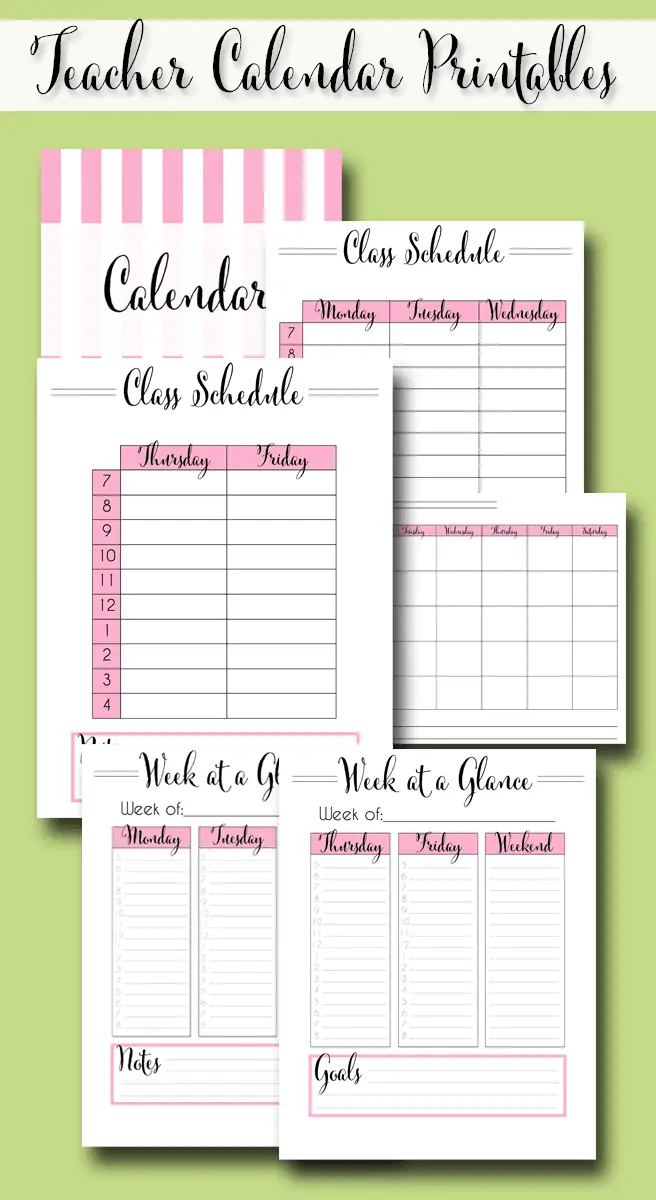 calendar pages for teacher planner.
