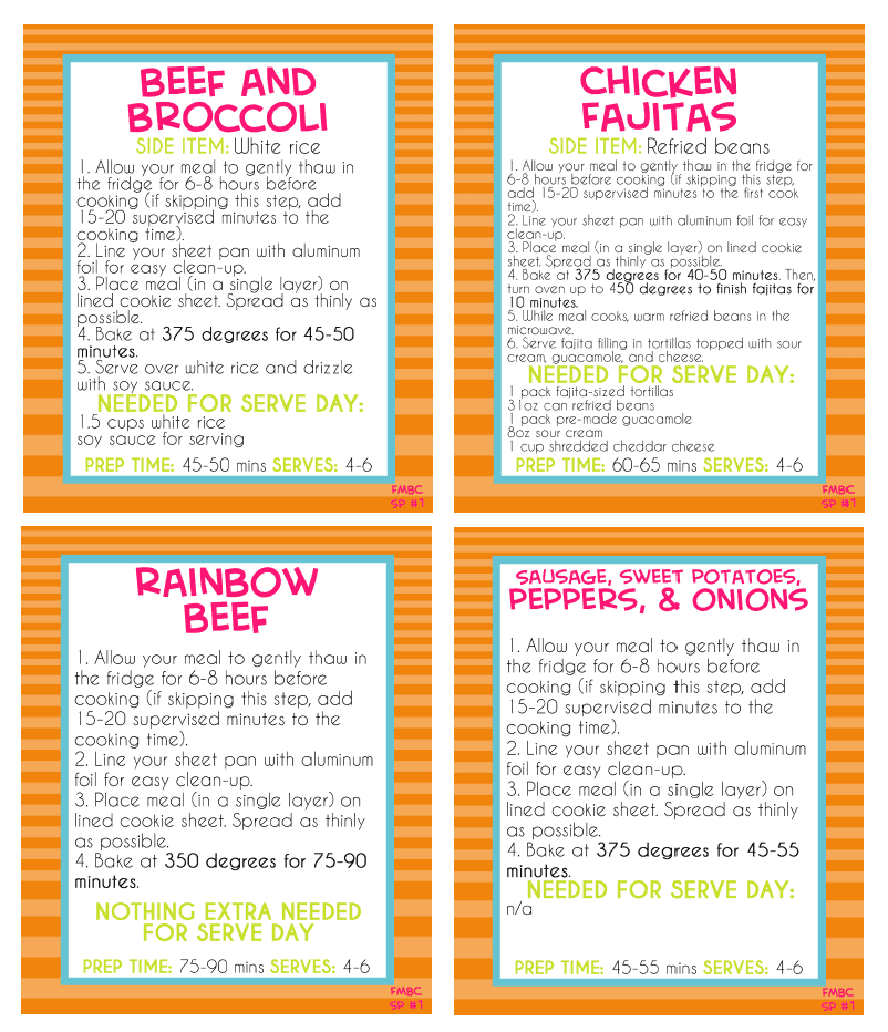 screenshot of sheet pan meal prep labels.