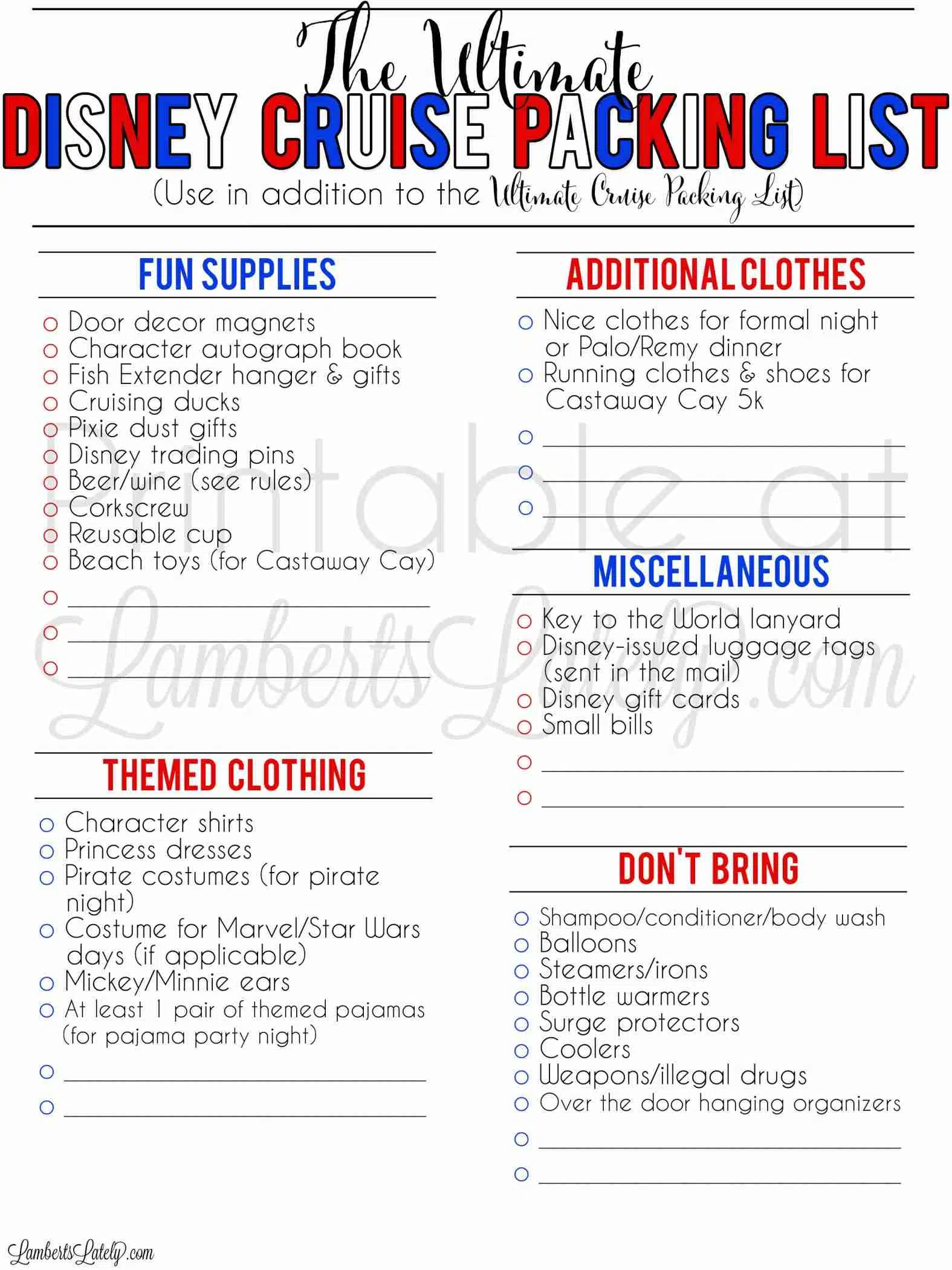 The Ultimate Disney Cruise Packing List (Free Printable!) | Lamberts Lately for Disney Cruise Duck Tags Free Printable